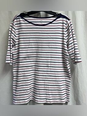 St Johns Bay Size XL Classic Boatneck Tee Red White Blue Stripe Elbow Sleeve Top